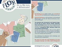 Ein illustriertes Plakat für den großen Flohmarkt im Mai 2024 in Wilhelmsdorf